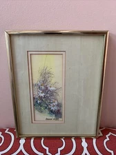Vintage Barbara Krupp ORIGINAL SIGNED Watercolor Tall Grass DaisyGold Frame 10x8