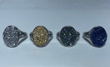Druzy Quartz Ring 16x12mm Oval Gemstone Sterling Silver Rings Assorted Colors