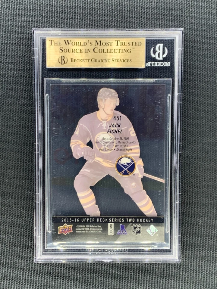2015 Upper Deck Series 2 Jack Eichel YOUNG GUNS ACETATE ROOKIE RC BGS 9.5 - Image 4 of 4