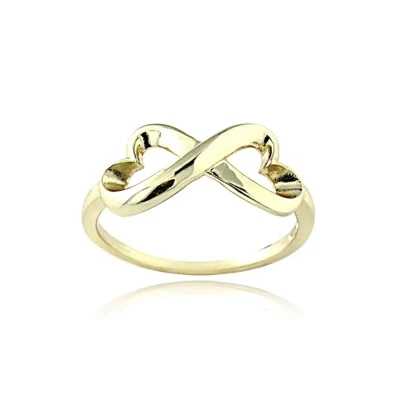 Or Jaune Flash Argent Sterling Infini Coeur Poli Bague, Taille 6 - Photo 1/3
