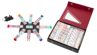 Uria Stone Double Twelve Mexican Train Dominoes Set 91 Tiles Leatherette Case