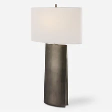 Minimalist Dark Steel Gray Metal Table Lamp 33 in Modern Industrial Flat Oval