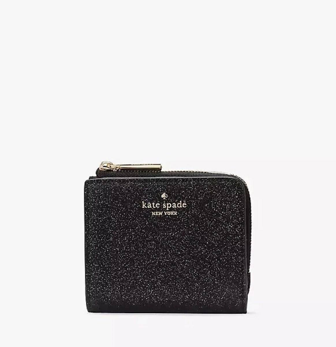 Kate Spade Glimmer Boxed Small L Zip Bifold Wallet Black Glitter