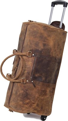 Brown Leather NEW Trolly Bag Handmade Duffel Travel Overnight Holidays Vacations
