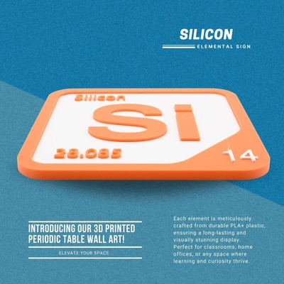 3D Printed Silicon Periodic Table Tile, Durable PLA+ with Adhesive Strip.