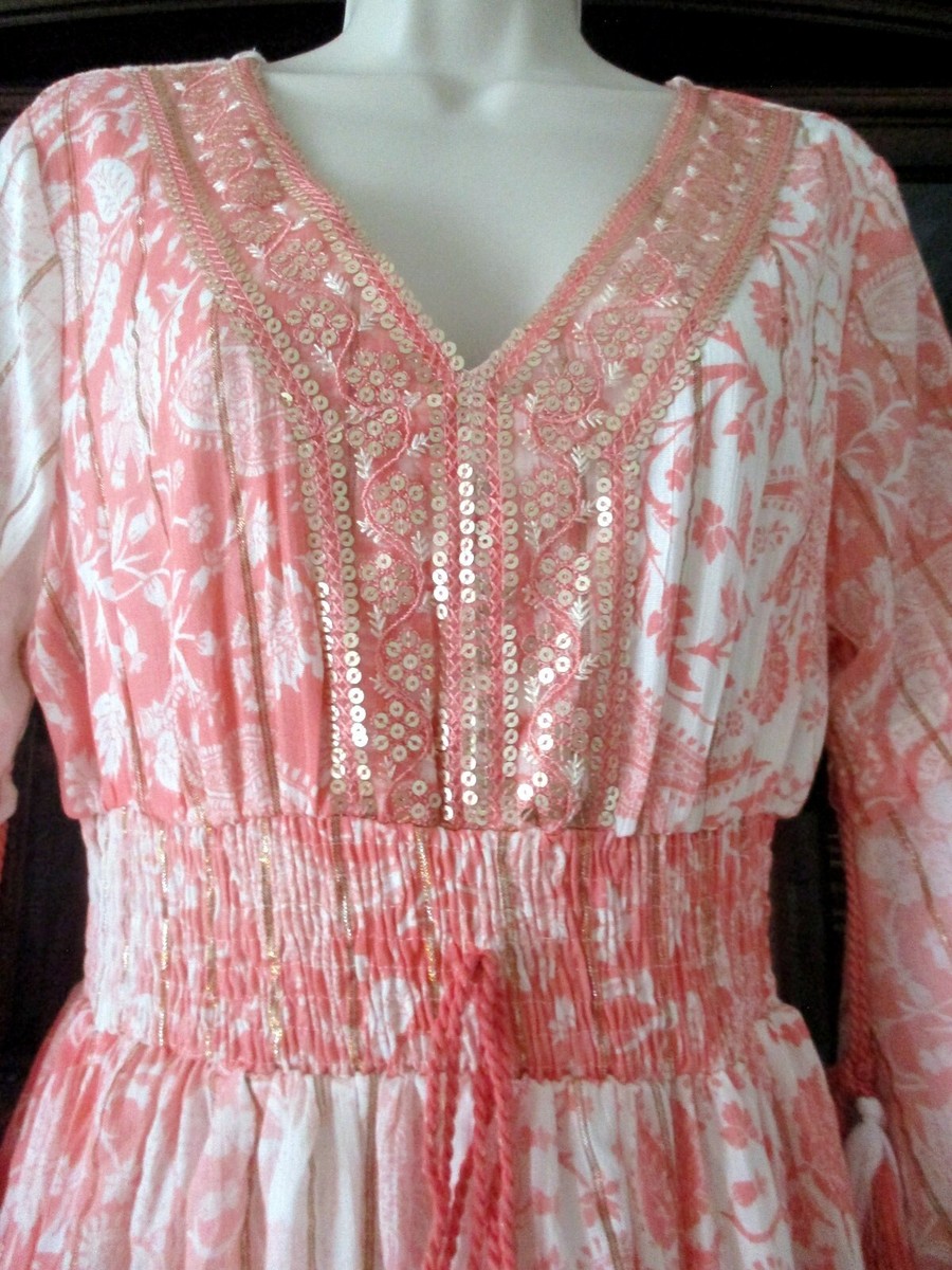 NWT ME 2 MAGIC Sequin Tassels Gold Stripe Bohemian Maxi Tiered