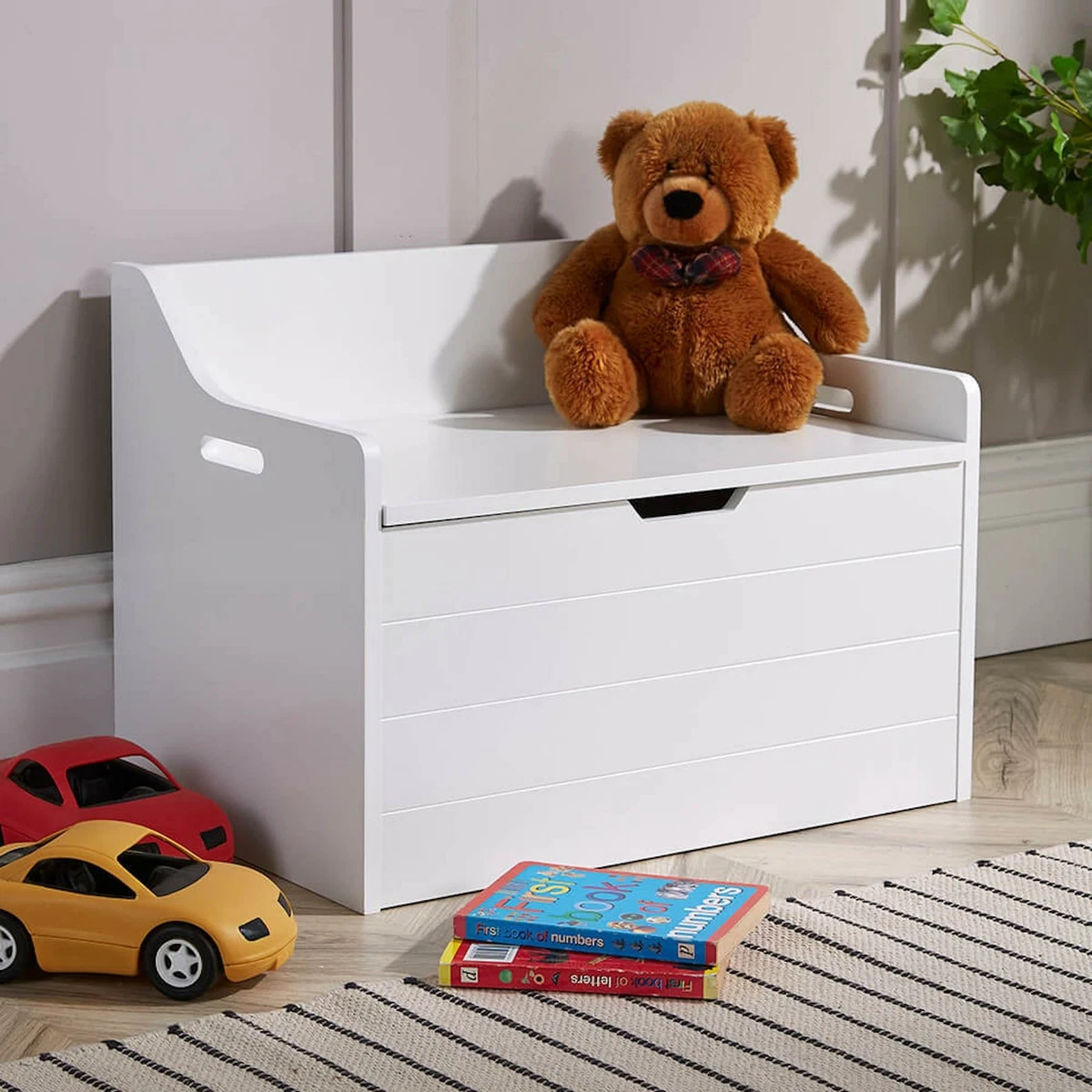 White Painted Wooden Storage Ottoman Bench Toy Cabinet Bedding