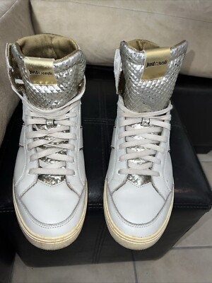 Womens Just Cavalli high top sneakers, size 8.5 US EU 41. Silver Color  bit Off