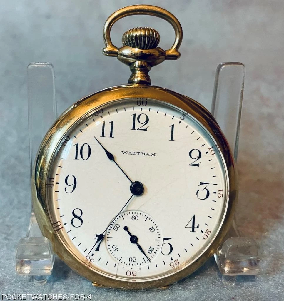 1910 WALTHAM 16s POCKET WATCH 14KT SOLID GOLD HINGED BACK BEZEL