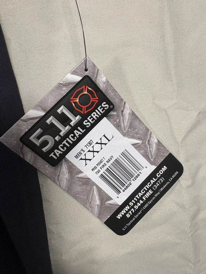 5.11 Tactical Series Profesional T Manga Corta Bolsillo Fuego Azul Marino Algodón 3XL Nuevo Foto 3 de 4