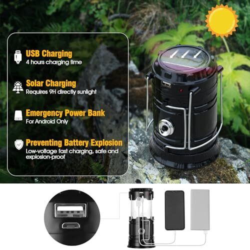 Solar Camping Lantern for Power Outages - USB Rechargeable Lamp Camping 1 - Picture 4 of 7