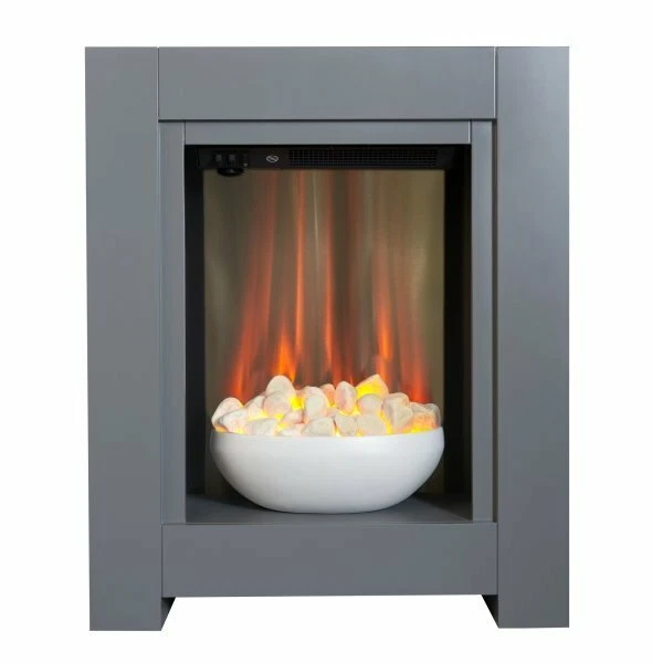 ELECTRIC FIRE GREY FREESTANDING FIREPLACE SURROUND PEBBLE BOWL 2KW HEAT  BNIB | eBay