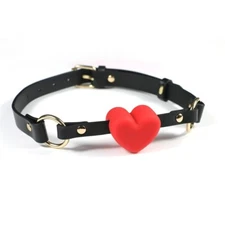 Leather Heart Ball Gag Silicone Mouth Ball  Adjustable Gag Roleplay BDSM Bondage