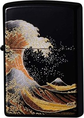 Ocean Wave Mt. Fuji Real Gold Makie Zippo Oil Lighter Mint