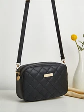 Black Crossbody Bag Square Lattice Pattern Sling Bag Waterproof Bag