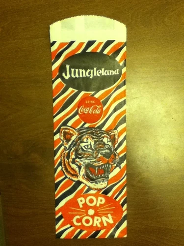 2 Ca. 1950s Coca Cola Jungleland Advertising Paper Popcorn Bag Vintage Old Tiger