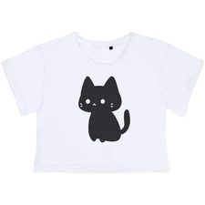 'Minimalist Cat Sitting' Women's Cotton Crop Tops (CO050378)