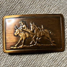 Vintage 1970 Western Steer wrestling cowboy belt made in the USA brass