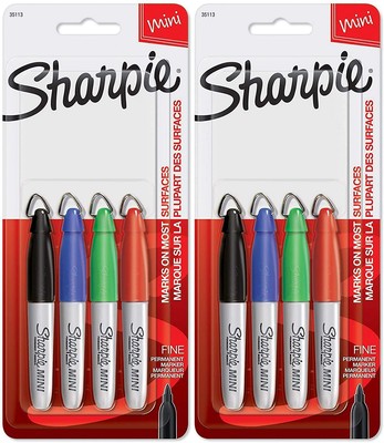 Mini Permanent Markers, Fine Point, Assorted Colors, 4 Count - 35113PP Pack of 2