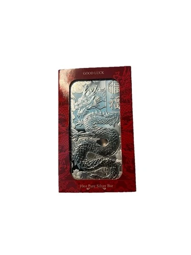 Pamp Suisse 10oz 999.99% Pure Silver Good Luck Dragon Bar in Capsule & Sleeve