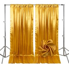 2 PCS 10x7 FT Gold Backdrop Curtains Satin Wedding Photo Drapes Fabric Set