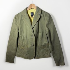 Vintage Y2K Gap Blazer Womens 8 Green Preppy Twill Utility Career Casual Spring