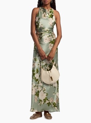 Reformation Anaiis Silk Maxi Dress 8 Tarragon Floral Column Open Back High  Neck | eBay
