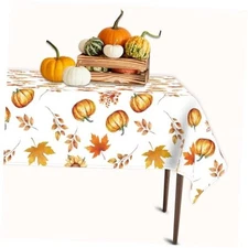 Fall Pumpkin Maple Leaves Polyester Rectangular 104" x 60" (Rectangular) Orange