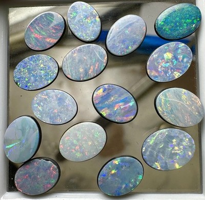 Black Opal Doublets Very Colorful 8mm X 6mm CLOSEOUT 4PC SET  A- 63