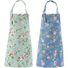 Womens Floral Cotton Canvas Kitchen Apron Set...