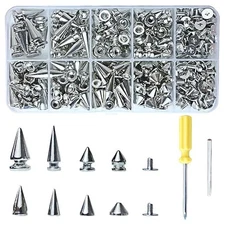 354 Sets Punk Spikes and Studs Kit - 8 Sizes Metal Cone Spikes for DIY Craft Dec