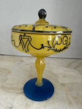 Vintage Art Deco Style Covered Compote Yellow...