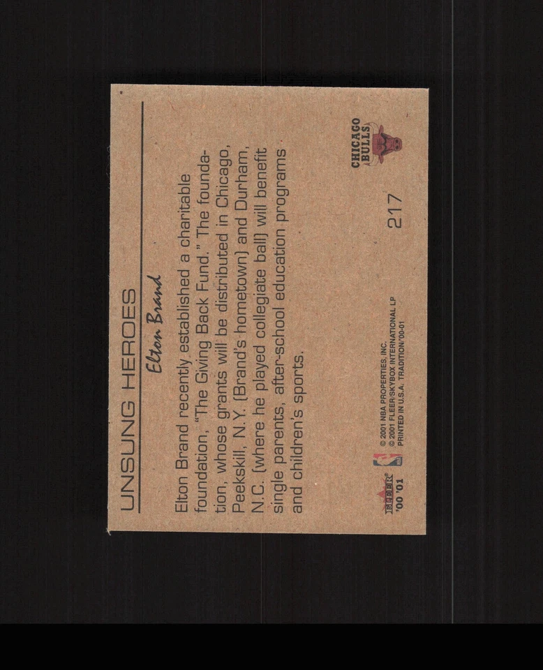 2000-01 Fleer Tradition #217 Elton Brand Basketball Card Chicago Bulls - Image 2 of 2