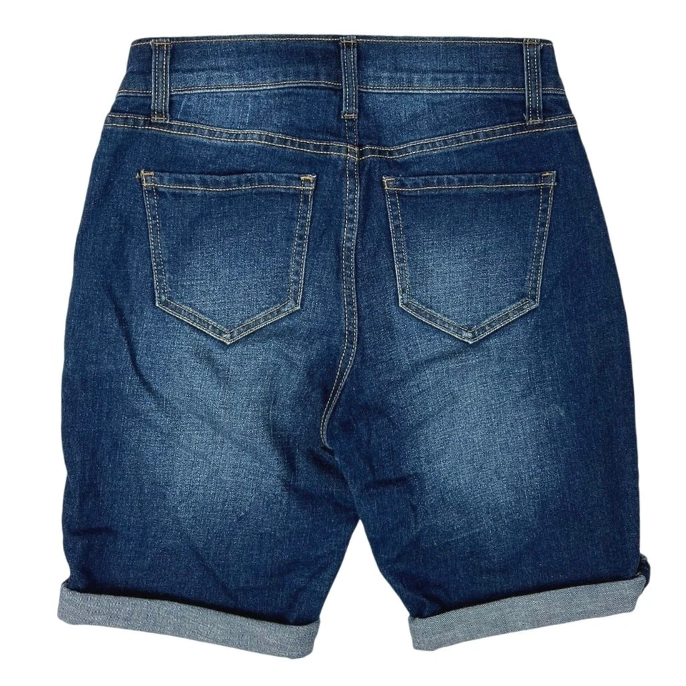 Old Navy Womens Blue Denim Curvy Profile Mid Rise Denim Jean Bermuda Shorts 0 - Image 2 of 4