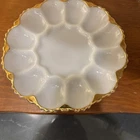 Vintage Anchor Hocking Milk Glass Deviled Egg Plate w/Gold Trim/Edging