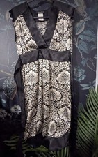 City Triangles Vintage Cream And Black Damask  Babydoll Tie Back Dress