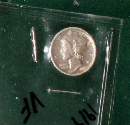 1919-S SILVER MERCURY DIME - GRADES "VERY FINE"