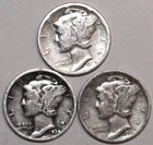 (3) Mercury Dimes - Fine/Very Fine - 1934 1935 1936 - #1056ED
