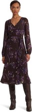 Lauren Ralph Lauren Womens Floral Belted Georgette Dress in Brown/Purple Size 14