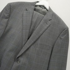 Jos. A. Bank Traveler Suit Mens 48R 40x28 Gray Blue Windowpane Wool Tailored Fit
