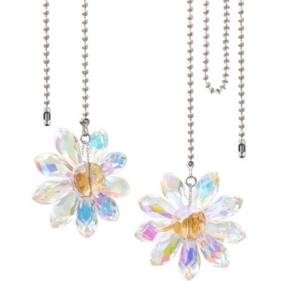 2pcs Stylish Ceiling Fan Pull Chain Extenders with Crystals Flower Pendants