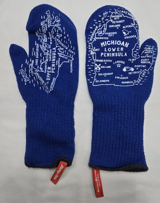 TWO L'Oven Kitchen Oven Mitts Michigan Lower & Upper Peninsula Blue VGC