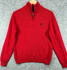 Chaps Boys Large Teen Size 14 Red Sweater Knit 1/4 Zip Pullover Navy Crest Logo