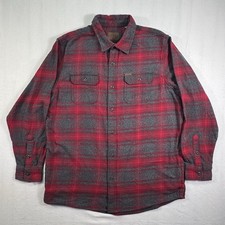 Orvis Big Bear Heavy Flannel Shirt Jacket Mens XLT Tall Red Gray Plaid Shacket