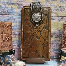 Longhorn Western Phone Holster OWB Brown Genuine Leather 7''x 3.5'' Embos