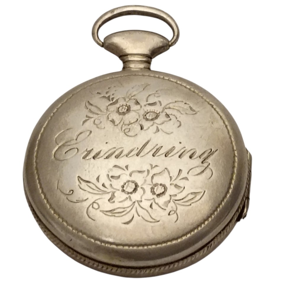 1930s Sterling Silver Retro Era Locket Pendant Engraved 