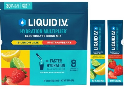 Liquid I.V. Hydration Multiplier 30 Stick 15 Strawberry 15 Lemon Lime NEW