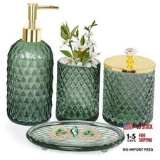 Bathroom Accessories Set, 4Pcs Glass Bathroom 4 Pcs Bathroom Set Sage Green
