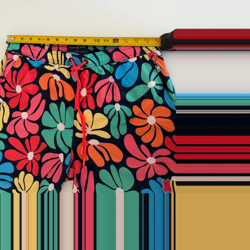 Bañador Psycho Bunny para hombre M floral multicolor logotipo cordón pantalones cortos Foto 4 de 4