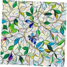 Window Privacy Film Fall Decorations Stained Glass 17.5*78.5 Rainbow Floral